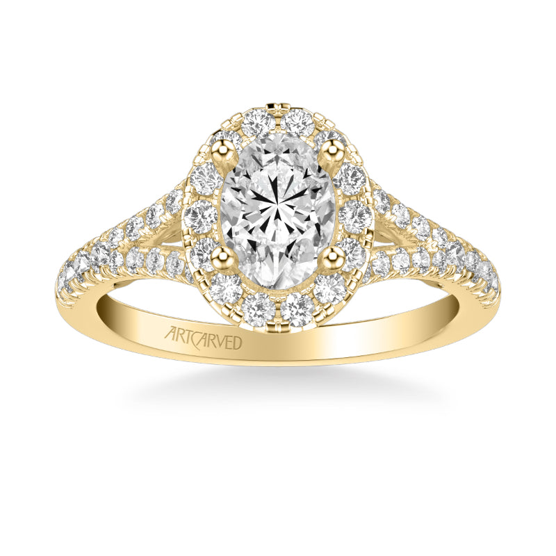 Artcarved Bridal Semi-Mounted with Side Stones Classic Lyric Halo Engagement Ring Augusta 14K Yellow Gold