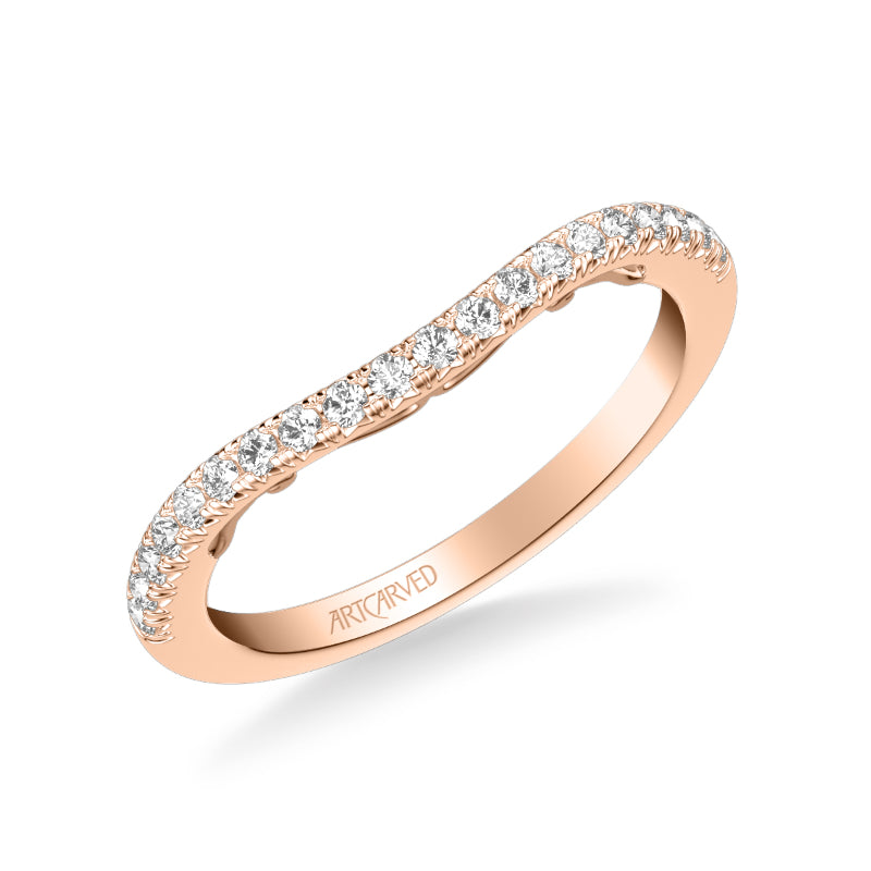 Artcarved Bridal Mounted with Side Stones Classic Lyric Diamond Wedding Band Augusta 18K Rose Gold