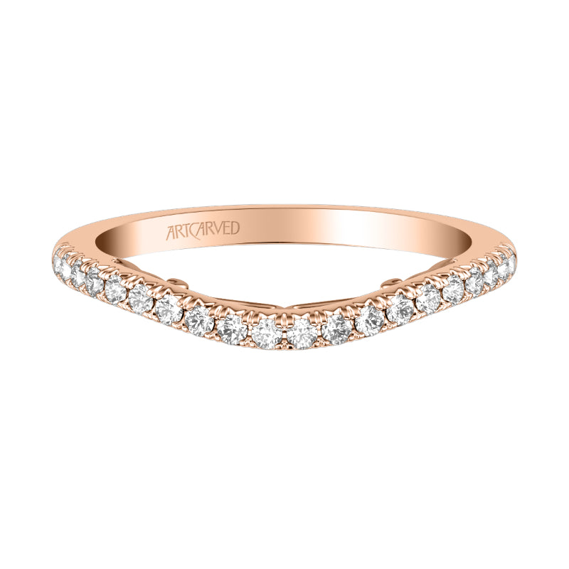 Artcarved Bridal Mounted with Side Stones Classic Lyric Diamond Wedding Band Augusta 14K Rose Gold