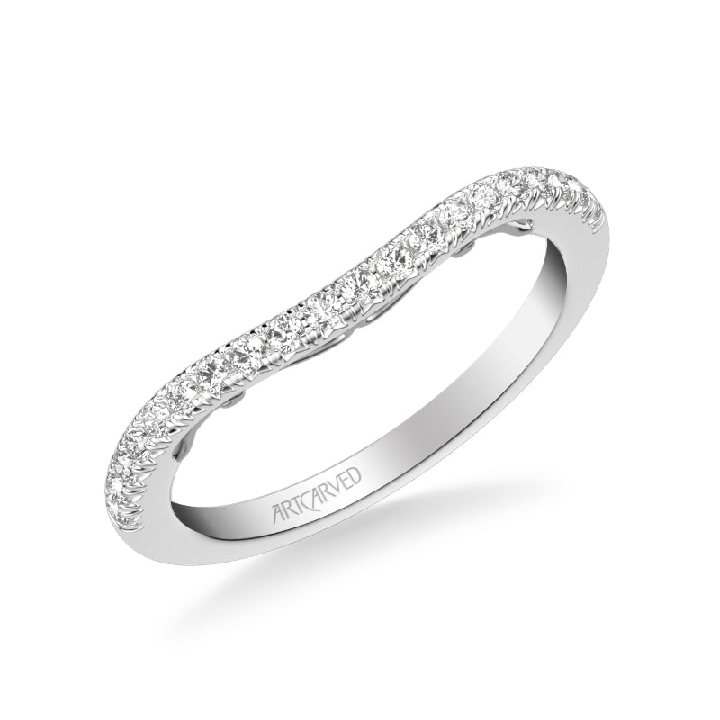 Artcarved Bridal Mounted with Side Stones Classic Lyric Diamond Wedding Band Augusta 14K White Gold