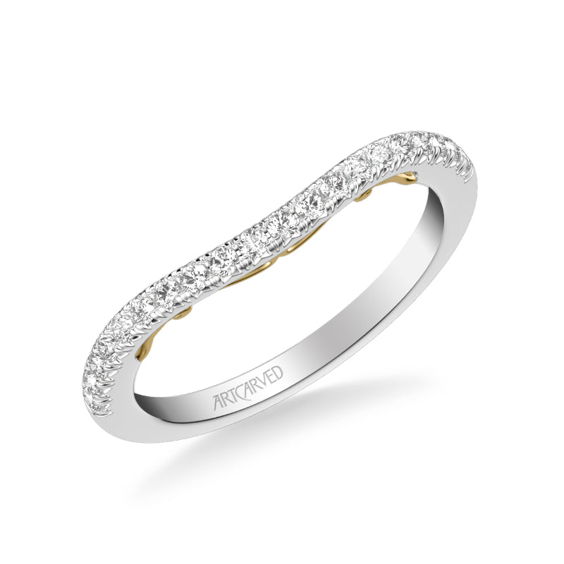 Artcarved Bridal Mounted with Side Stones Classic Lyric Diamond Wedding Band Augusta 18K White Gold Primary & 18K Yellow Gold