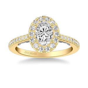 Artcarved Bridal Semi-Mounted with Side Stones Classic Lyric Halo Engagement Ring Jacinda 14K Yellow Gold Primary & 14K White Gold