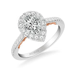 Artcarved Bridal Semi-Mounted with Side Stones Classic Lyric Halo Engagement Ring Demi 18K White Gold Primary & Rose Gold