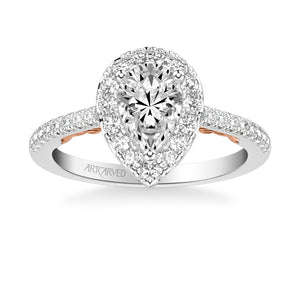 Artcarved Bridal Mounted with CZ Center Classic Lyric Halo Engagement Ring Demi 18K White Gold Primary & Rose Gold