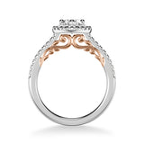 Artcarved Bridal Semi-Mounted with Side Stones Classic Lyric Halo Engagement Ring Demi 14K White Gold Primary & 14K Rose Gold