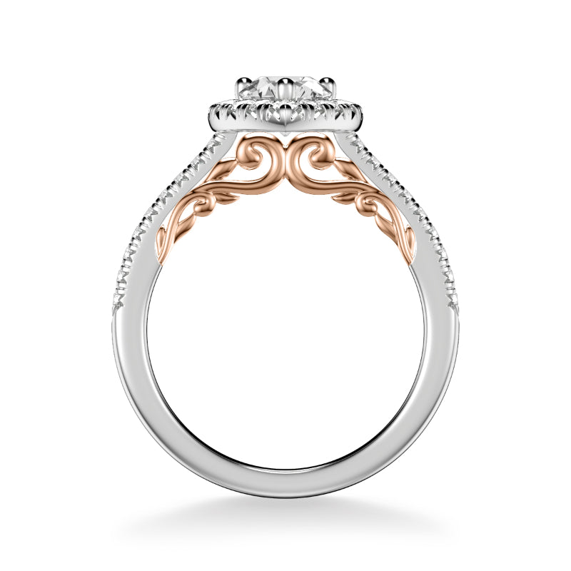 Artcarved Bridal Mounted with CZ Center Classic Lyric Halo Engagement Ring Demi 18K White Gold Primary & Rose Gold