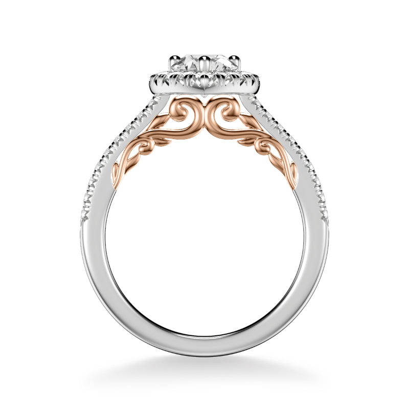 Artcarved Bridal Semi-Mounted with Side Stones Classic Lyric Halo Engagement Ring Demi 18K White Gold Primary & Rose Gold