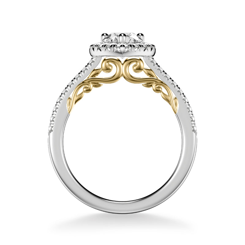 Artcarved Bridal Mounted with CZ Center Classic Lyric Halo Engagement Ring Jacinda 18K White Gold Primary & 18K Yellow Gold