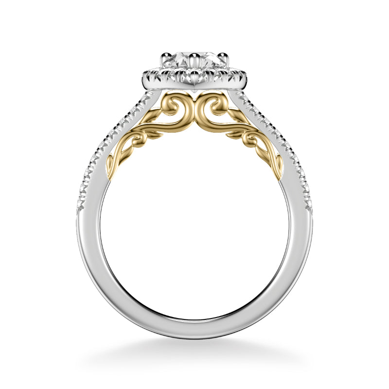 Artcarved Bridal Mounted with CZ Center Classic Lyric Halo Engagement Ring Demi 14K White Gold Primary & 14K Yellow Gold