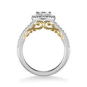 Artcarved Bridal Mounted with CZ Center Classic Lyric Halo Engagement Ring Demi 14K White Gold Primary & 14K Yellow Gold