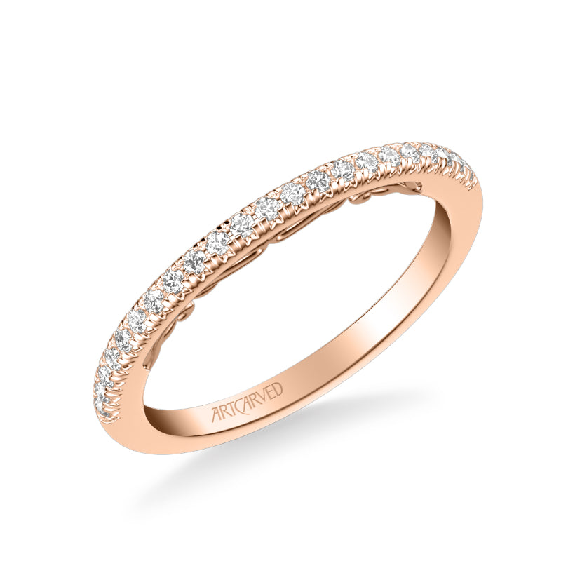 Artcarved Bridal Mounted with Side Stones Classic Lyric Diamond Wedding Band Demi 14K Rose Gold