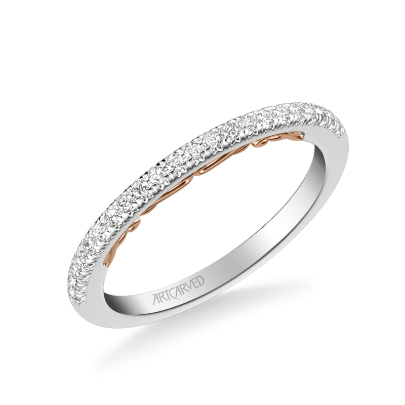 Artcarved Bridal Mounted with Side Stones Classic Lyric Diamond Wedding Band Demi 14K White Gold Primary & 14K Rose Gold