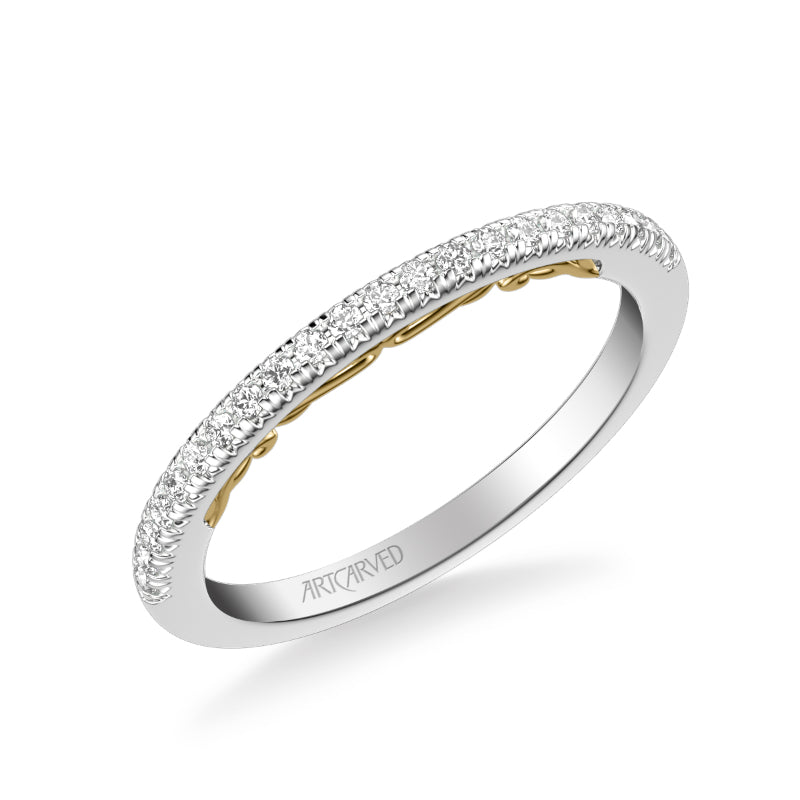 Artcarved Bridal Mounted with Side Stones Classic Lyric Diamond Wedding Band Demi 14K White Gold Primary & 14K Yellow Gold