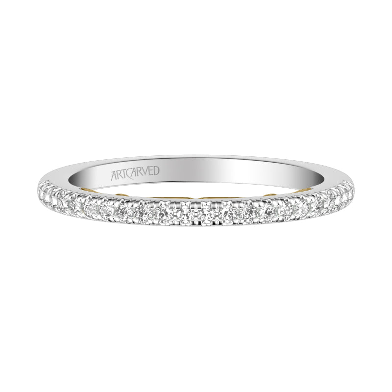 Artcarved Bridal Mounted with Side Stones Classic Lyric Diamond Wedding Band Demi 18K White Gold Primary & 18K Yellow Gold