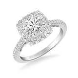 Artcarved Bridal Semi-Mounted with Side Stones Classic Lyric Halo Engagement Ring Loni 14K White Gold