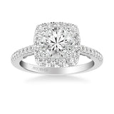 Artcarved Bridal Semi-Mounted with Side Stones Classic Lyric Halo Engagement Ring Loni 14K White Gold
