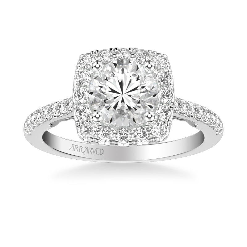 Artcarved Bridal Mounted with CZ Center Classic Lyric Diamond Engagement Ring Loni 18K White Gold