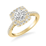 Artcarved Bridal Semi-Mounted with Side Stones Classic Lyric Halo Engagement Ring Loni 14K Yellow Gold