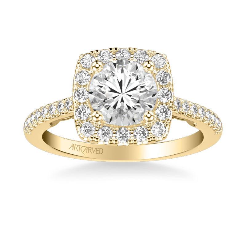 Artcarved Bridal Semi-Mounted with Side Stones Classic Lyric Halo Engagement Ring Loni 14K Yellow Gold