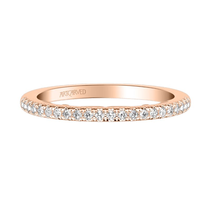 Artcarved Bridal Mounted with Side Stones Classic Lyric Diamond Wedding Band Loni 14K Rose Gold