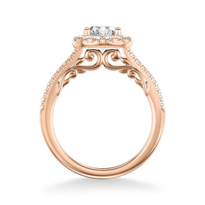 Artcarved Bridal Semi-Mounted with Side Stones Classic Lyric Halo Engagement Ring Hazel 14K Rose Gold