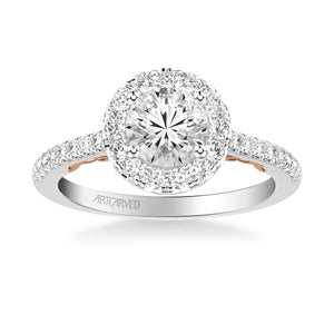 Artcarved Bridal Mounted with CZ Center Classic Lyric Halo Engagement Ring Hazel 14K White Gold Primary & 14K Rose Gold