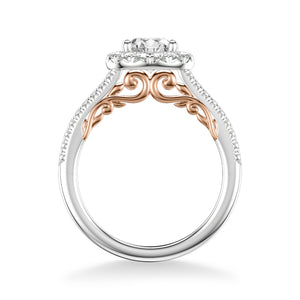 Artcarved Bridal Semi-Mounted with Side Stones Classic Lyric Halo Engagement Ring Hazel 14K White Gold Primary & 14K Rose Gold