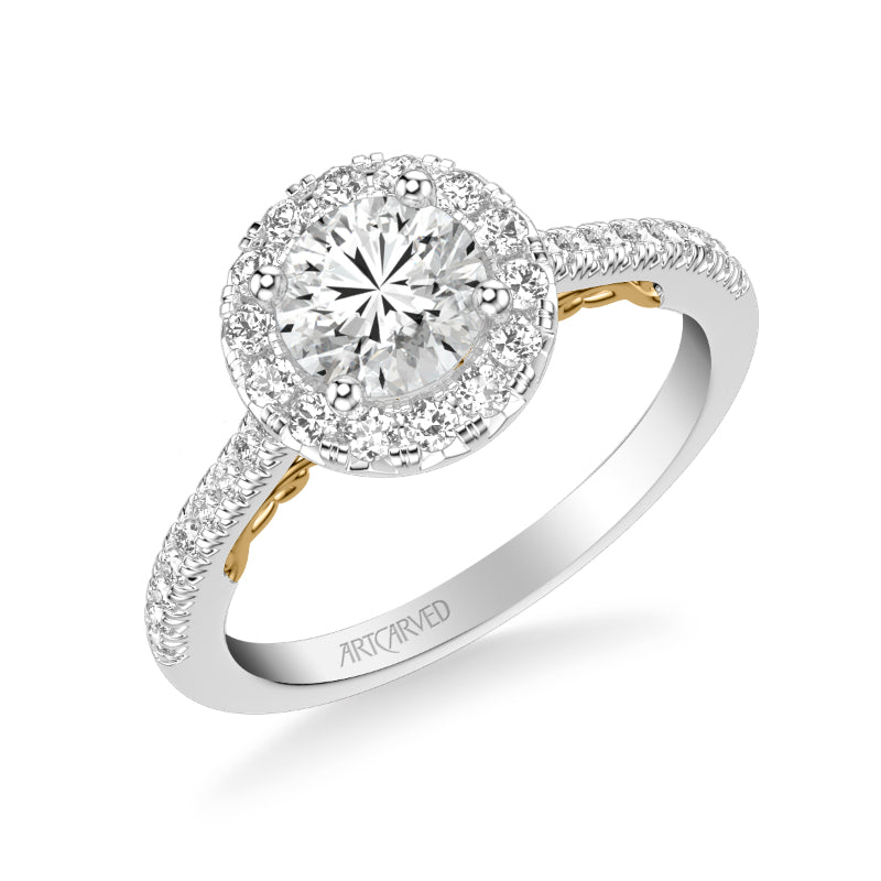 Artcarved Bridal Mounted with CZ Center Classic Lyric Halo Engagement Ring Hazel 14K White Gold Primary & 14K Yellow Gold