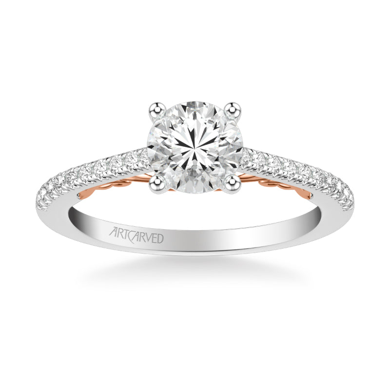 Artcarved Bridal Semi-Mounted with Side Stones Classic Lyric Engagement Ring Tracy 14K White Gold Primary & 14K Rose Gold
