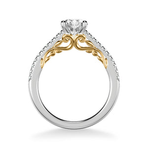 Artcarved Bridal Semi-Mounted with Side Stones Classic Lyric Engagement Ring Tracy 18K White Gold Primary & 18K Yellow Gold