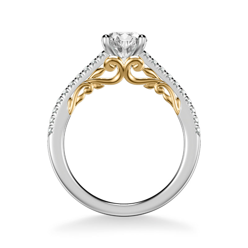 Artcarved Bridal Semi-Mounted with Side Stones Classic Lyric Engagement Ring Tracy 18K White Gold Primary & 18K Yellow Gold