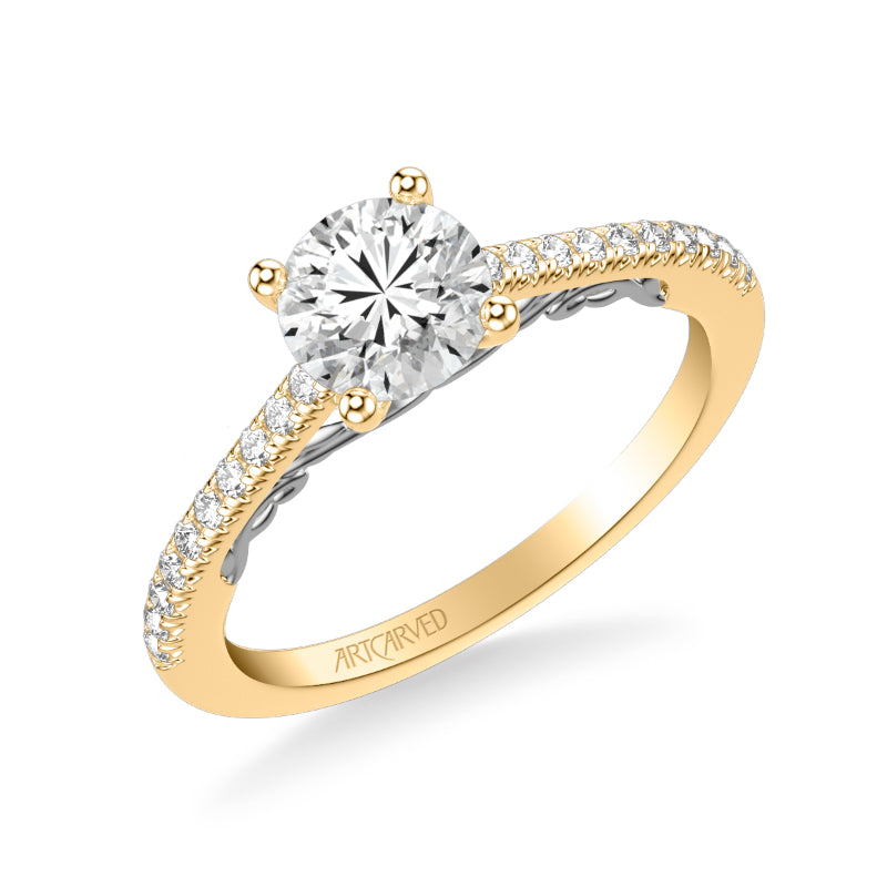 Artcarved Bridal Semi-Mounted with Side Stones Classic Lyric Engagement Ring Tracy 18K Yellow Gold Primary & White Gold