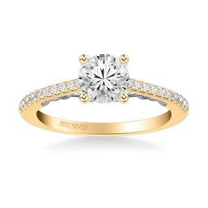 Artcarved Bridal Semi-Mounted with Side Stones Classic Lyric Engagement Ring Tracy 14K Yellow Gold Primary & 14K White Gold