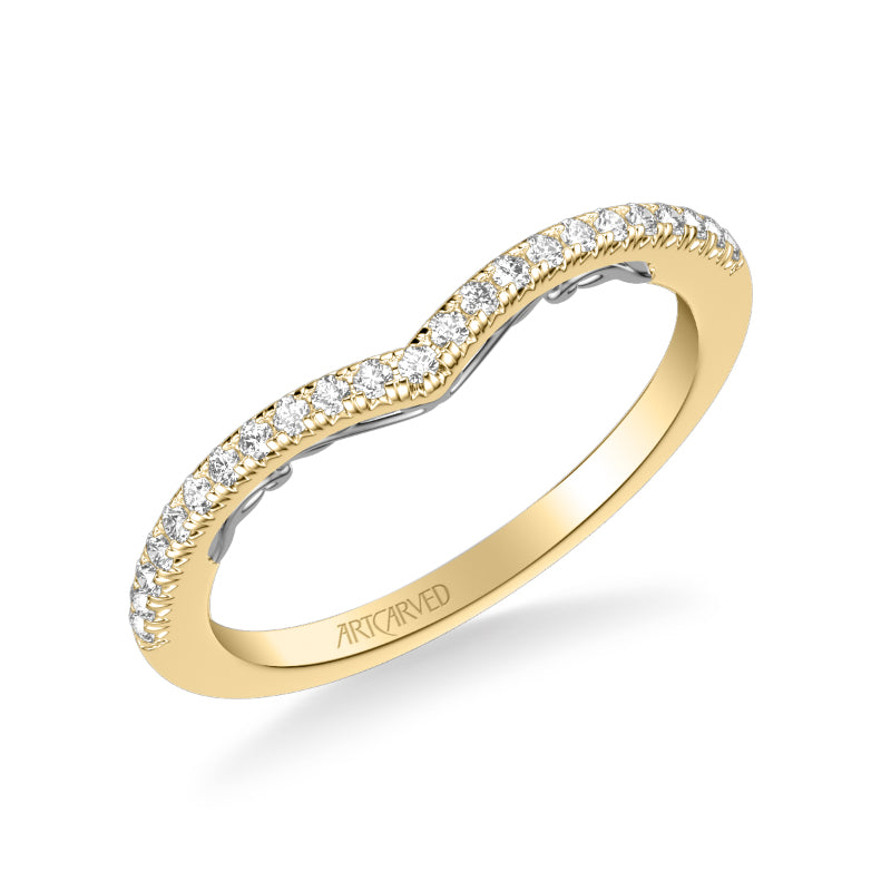 Artcarved Bridal Mounted with Side Stones Classic Lyric Diamond Wedding Band Tracy 14K Yellow Gold Primary & 14K White Gold