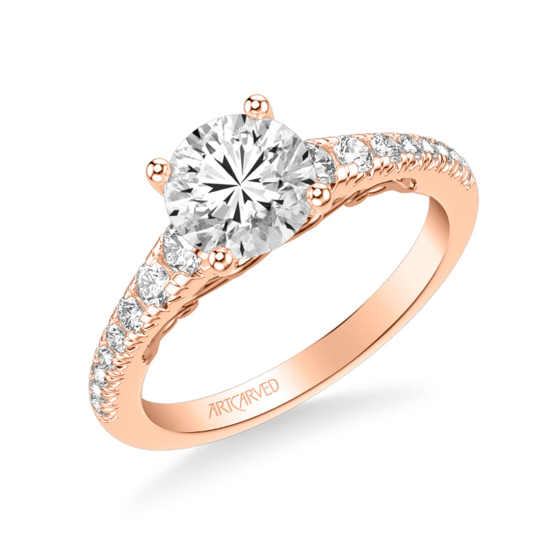 Artcarved Bridal Semi-Mounted with Side Stones Classic Lyric Solitaire Engagement Ring Suki 14K Rose Gold