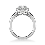 Artcarved Bridal Semi-Mounted with Side Stones Classic Lyric Halo Engagement Ring Cleo 18K White Gold