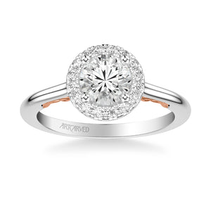 Artcarved Bridal Semi-Mounted with Side Stones Classic Lyric Halo Engagement Ring Cleo 14K White Gold Primary & 14K Rose Gold