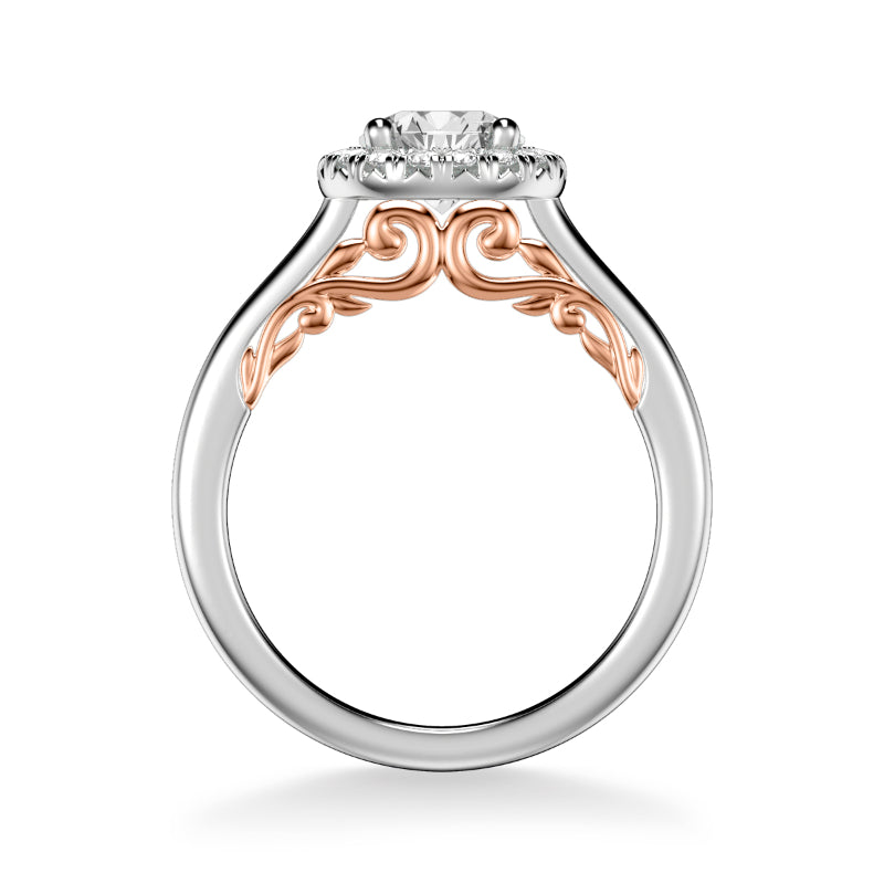 Artcarved Bridal Semi-Mounted with Side Stones Classic Lyric Halo Engagement Ring Cleo 14K White Gold Primary & 14K Rose Gold