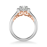 Artcarved Bridal Mounted with CZ Center Classic Lyric Halo Engagement Ring Cleo 14K White Gold Primary & 14K Rose Gold