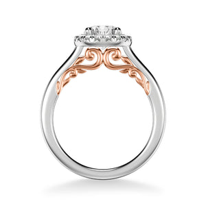 Artcarved Bridal Semi-Mounted with Side Stones Classic Lyric Halo Engagement Ring Cleo 18K White Gold Primary & Rose Gold