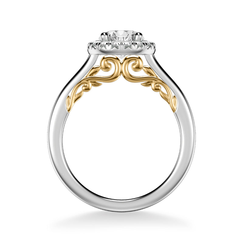 Artcarved Bridal Mounted with CZ Center Classic Lyric Halo Engagement Ring Cleo 14K White Gold Primary & 14K Yellow Gold