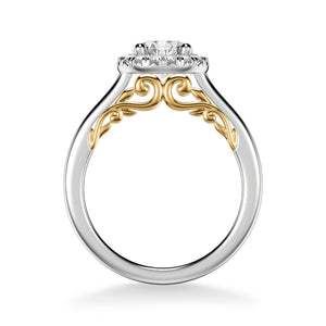 Artcarved Bridal Semi-Mounted with Side Stones Classic Lyric Halo Engagement Ring Cleo 18K White Gold Primary & 18K Yellow Gold
