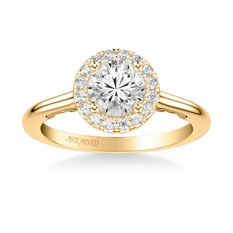 Artcarved Bridal Semi-Mounted with Side Stones Classic Lyric Halo Engagement Ring Cleo 14K Yellow Gold