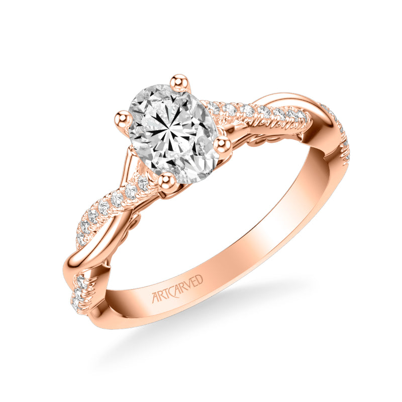 Artcarved Bridal Semi-Mounted with Side Stones Contemporary Lyric Engagement Ring Tilda 18K Rose Gold