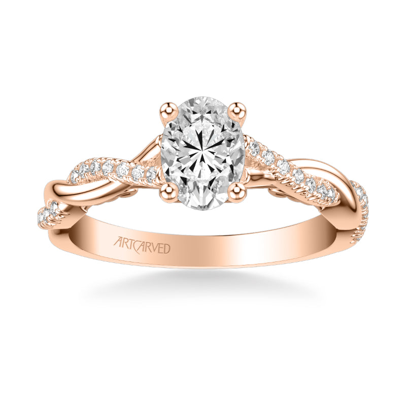 Artcarved Bridal Semi-Mounted with Side Stones Contemporary Lyric Engagement Ring Tilda 18K Rose Gold