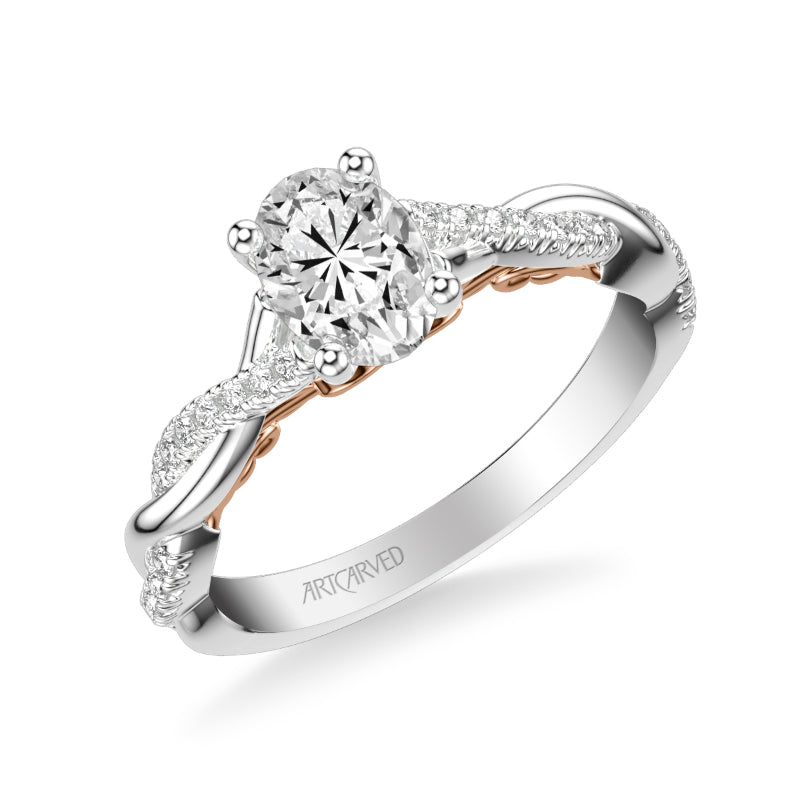 Artcarved Bridal Semi-Mounted with Side Stones Contemporary Lyric Engagement Ring Tilda 18K White Gold Primary & Rose Gold