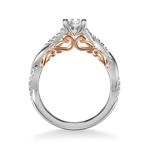 Artcarved Bridal Semi-Mounted with Side Stones Contemporary Lyric Engagement Ring Tilda 14K White Gold Primary & 14K Rose Gold
