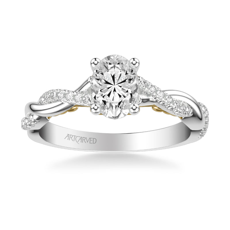 Artcarved Bridal Mounted with CZ Center Contemporary Lyric Engagement Ring Tilda 14K White Gold Primary & 14K Yellow Gold