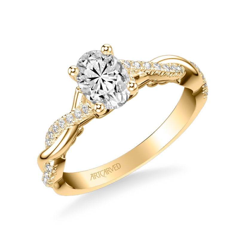 Artcarved Bridal Semi-Mounted with Side Stones Contemporary Lyric Engagement Ring Tilda 18K Yellow Gold