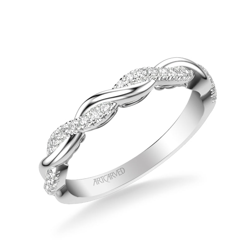 Artcarved Bridal Mounted with Side Stones Contemporary Lyric Diamond Wedding Band Tilda 14K White Gold